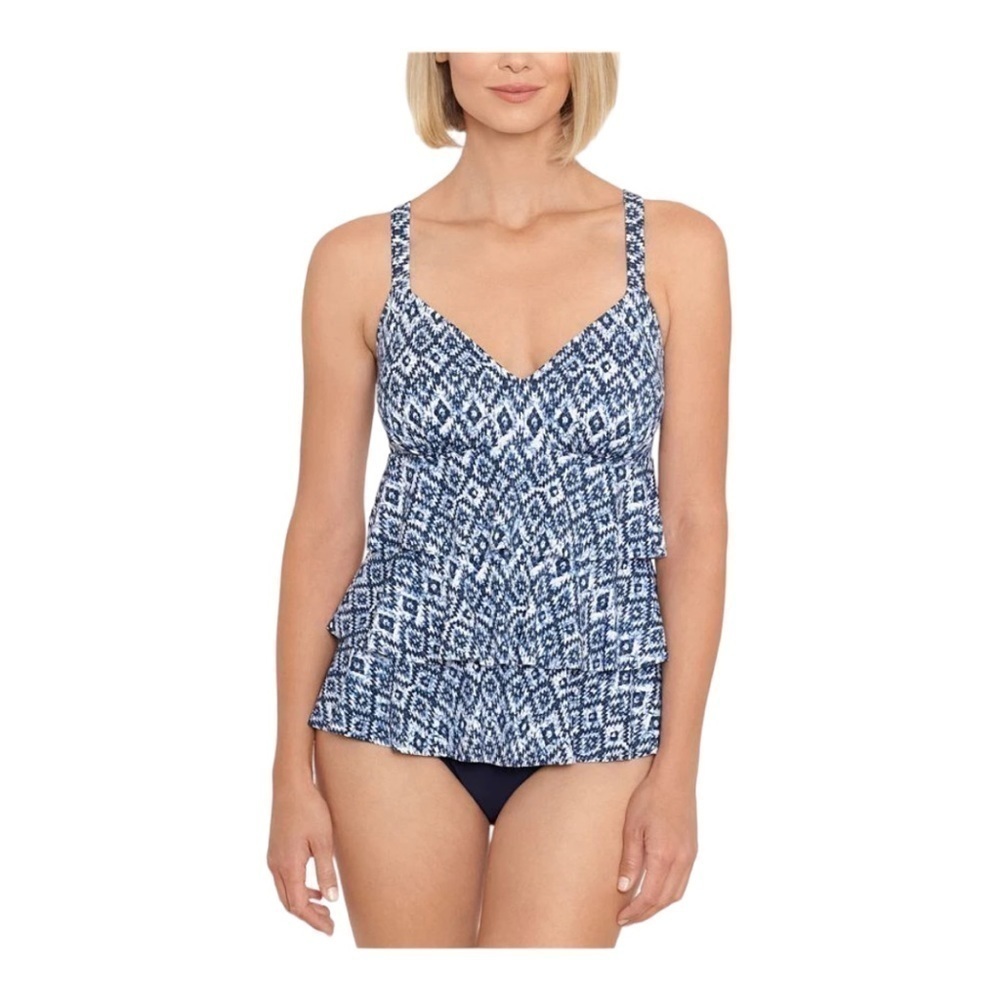 Swim Solutions Triple Tier Tummy Control Fauxkini One Piece Swimsuit NWT